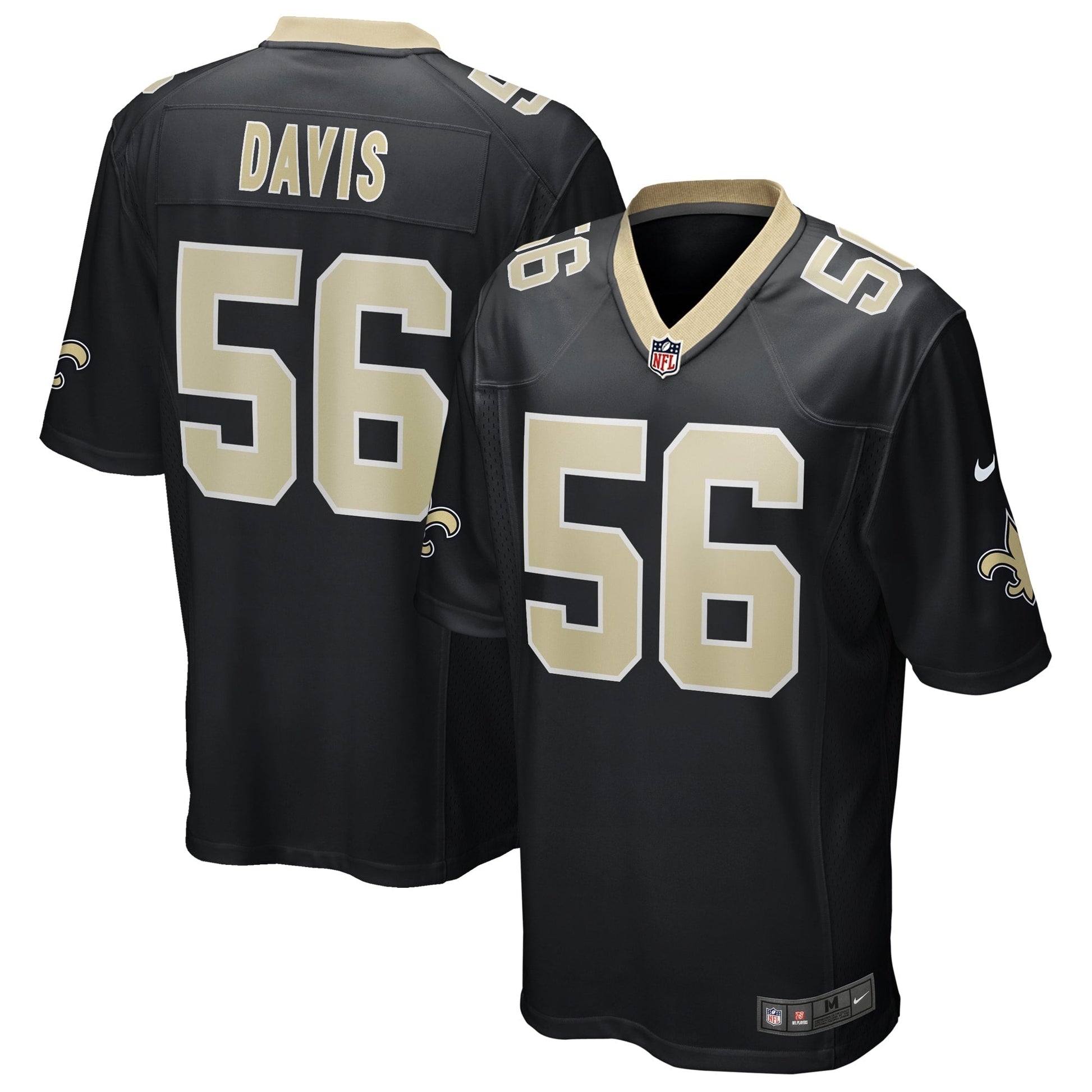 Demario Davis New Orleans Saints Game Jersey - Black football jersey product view 1