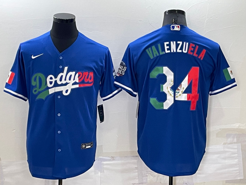 Men's Los Angeles Dodgers Fernando Valenzuela #34 Blue Player Jersey1 baseball jersey product view 1