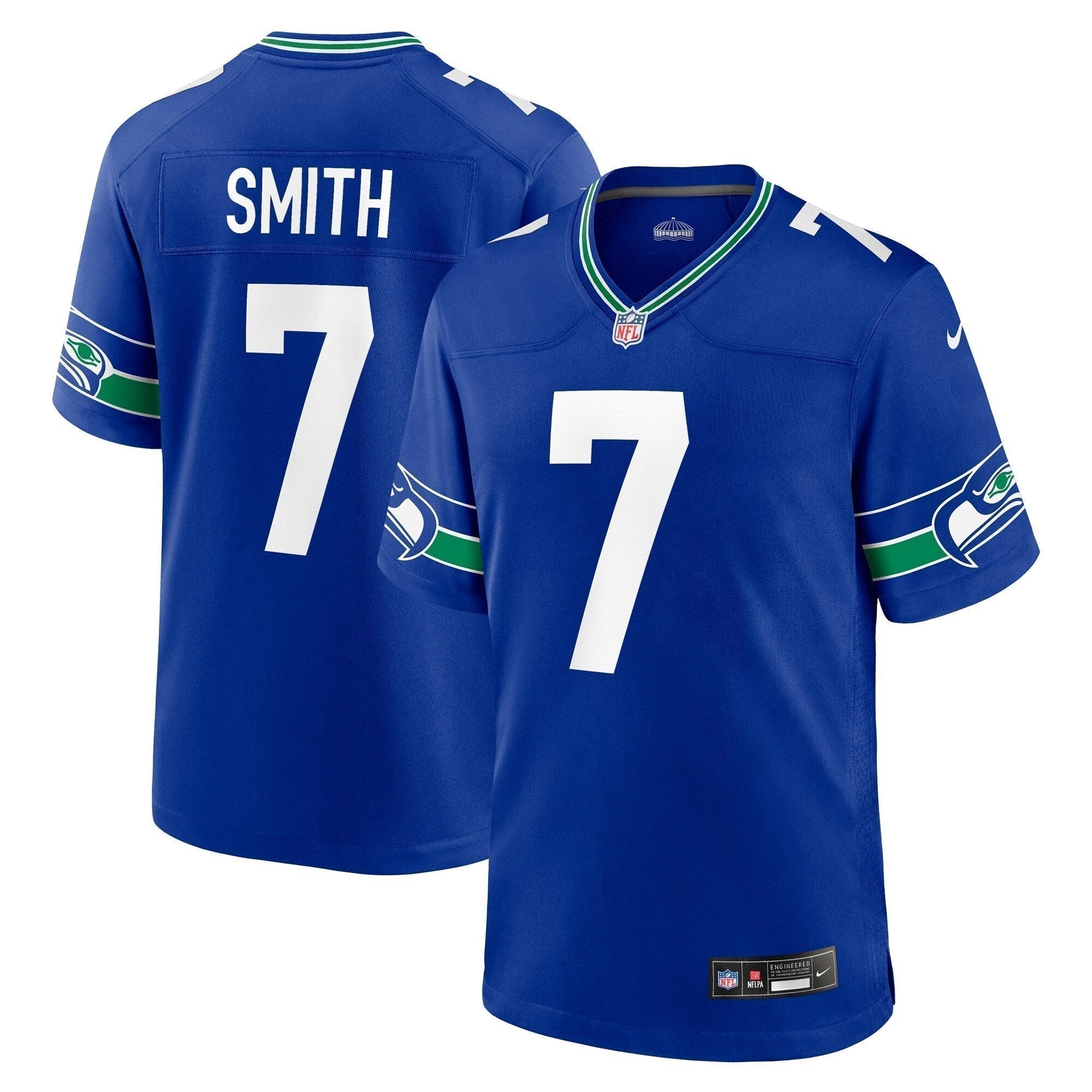 Geno Smith Seattle Seahawks Throwback Game Jersey - Royal football jersey product view 1