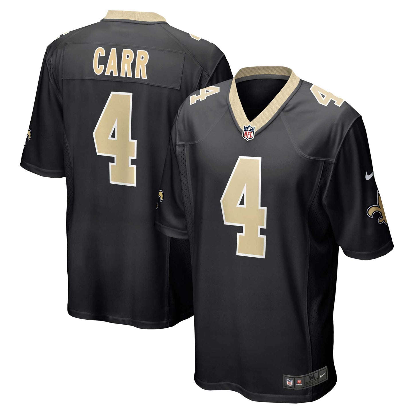 Derek Carr New Orleans Saints Game Jersey - Black football jersey product view 1
