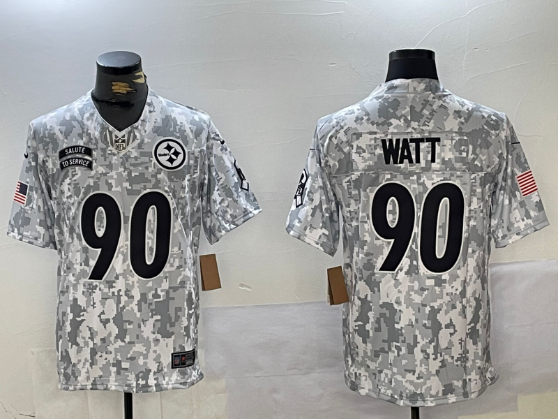 Men's Pittsburgh Steelers T.J. Watt Arctic Camo 2024 Salute to Service Limited Jersey football jersey product view 1
