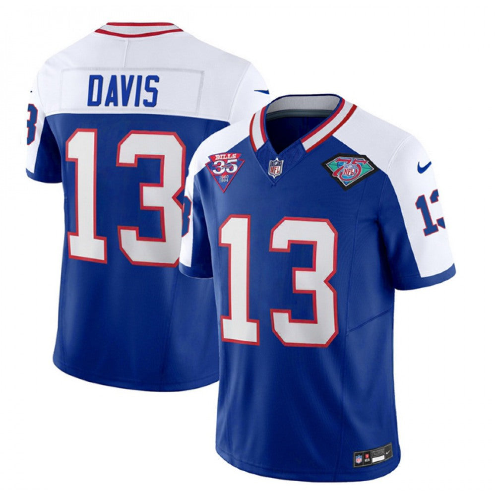 Buffalo Bills #13 Gabe Davis Blue/White 35th And 75th Patch 2023 F.U.S.E. Throwback Vapor Untouchable Limited Stitched Jersey football jersey product view 1