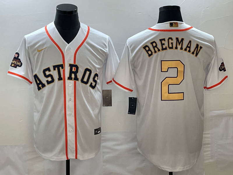 Men's Houston Astros Alex Bregman White/Gold 2023 Gold Collection Replica Player Jersey baseball jersey product view 1