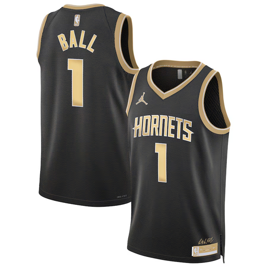 24 Hornets #1 Ball black and gold jersey basketball jersey product view 1
