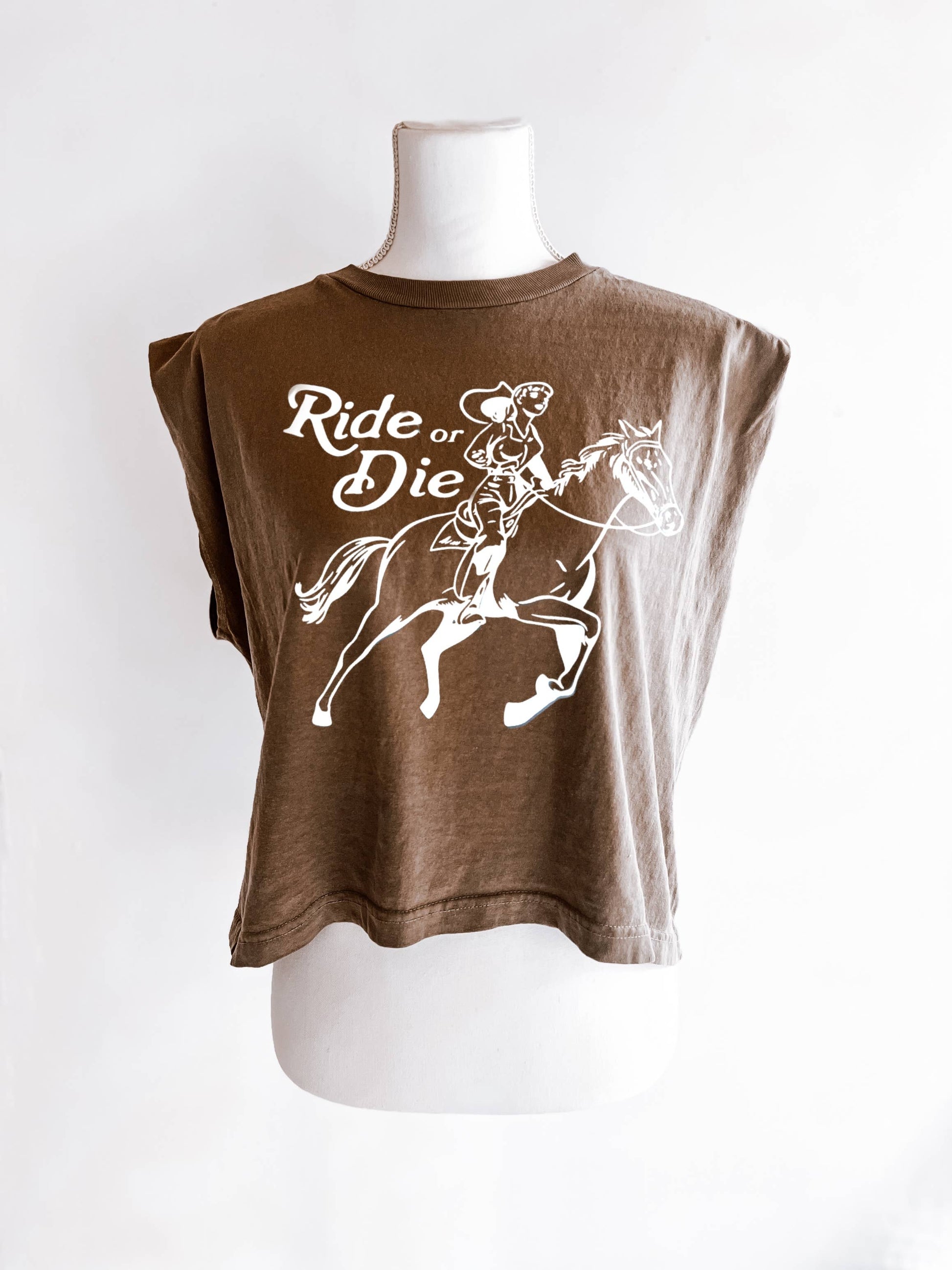 Ride or Die Western Crop Muscle Tee - Cocoa Unisex T-shirt, Sweatshirt, Hoodie, Long Sleeve Tee - T-Shirt, Sweatshirt, Hoodie