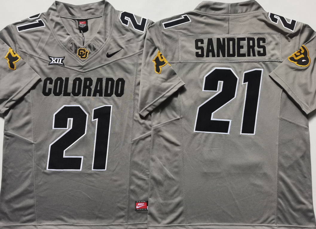 Men's Colorado Buffaloes Shilo Sanders Grey Game Jersey sports jersey product view 1