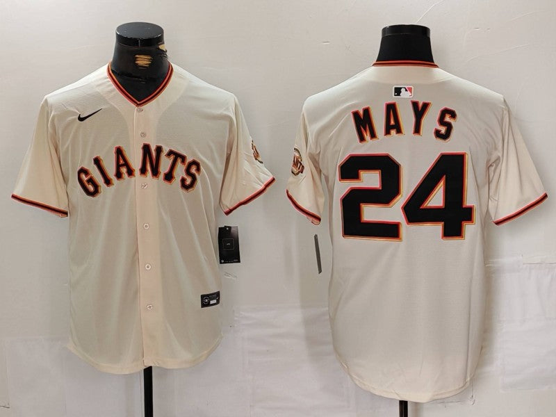 Men's San Francisco Giants Willie Mays #24 Cream Home Replica Player Jersey1 baseball jersey product view 1