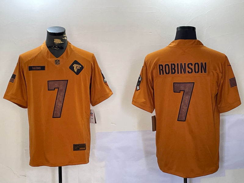 Men's Atlanta Falcons Bijan Robinson #7 Brown Salute To Service Limited Jersey1 football jersey product view 1