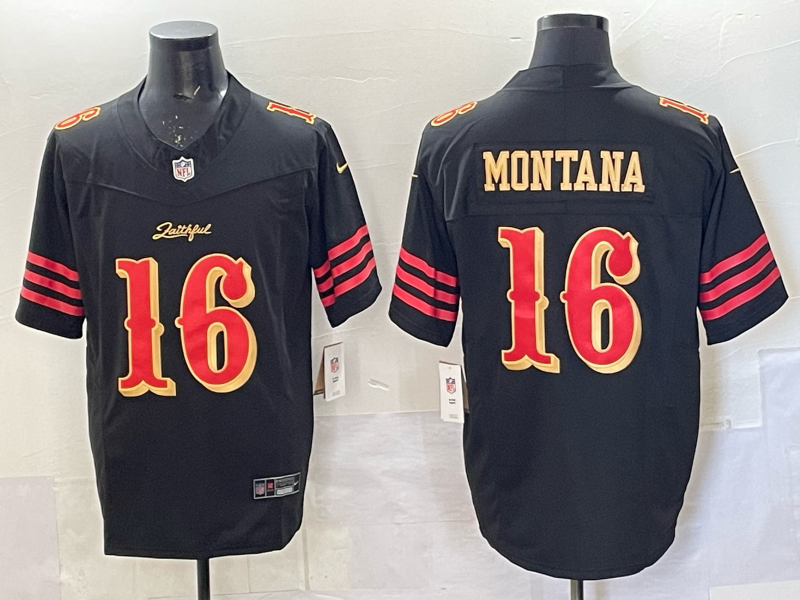 Men's San Francisco 49ers Joe Montana Black 2025 Rivalries Collection Limited Jersey football jersey product view 1
