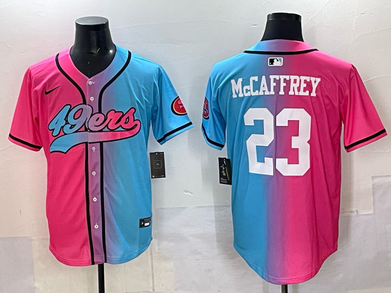 Men's San Francisco 49ers Christian McCaffrey #23 Pink/Blue Game Jersey football jersey product view 1