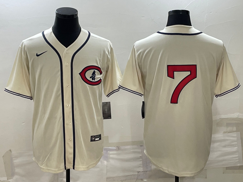 Men's Chicago Cubs Dansby Swanson Cream Player Name Jersey baseball jersey product view 1