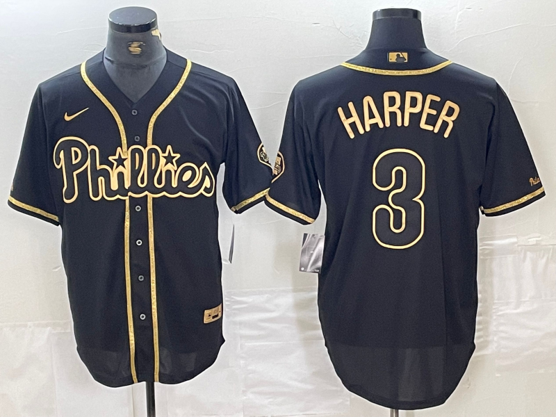 Men's Philadelphia Phillies Bryce Harper #3 Black Fashion Stitched Jersey baseball jersey product view 1