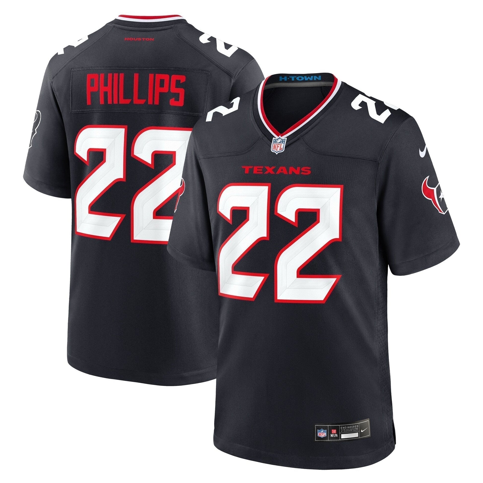 Jacob Phillips Houston Texans Game Jersey - Navy football jersey product view 1