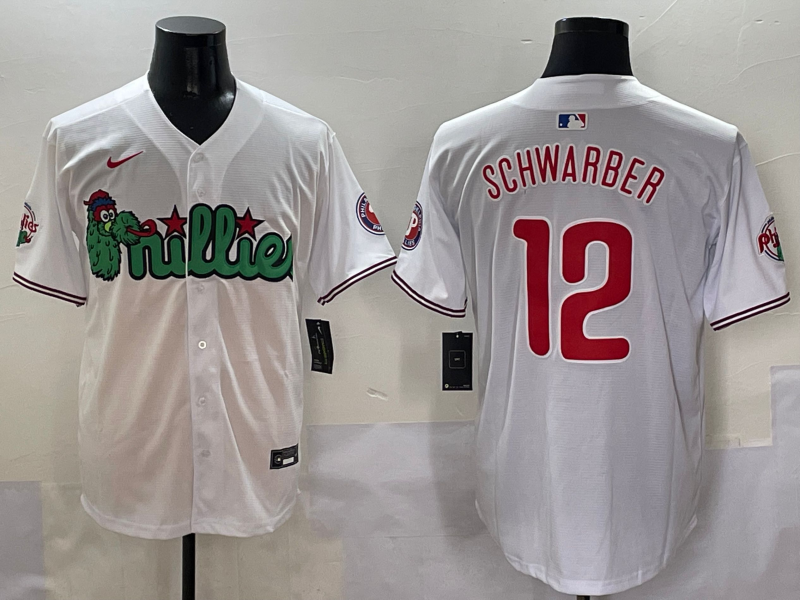 Men's Philadelphia Phillies Kyle Schwarber White Game Jersey baseball jersey product view 1