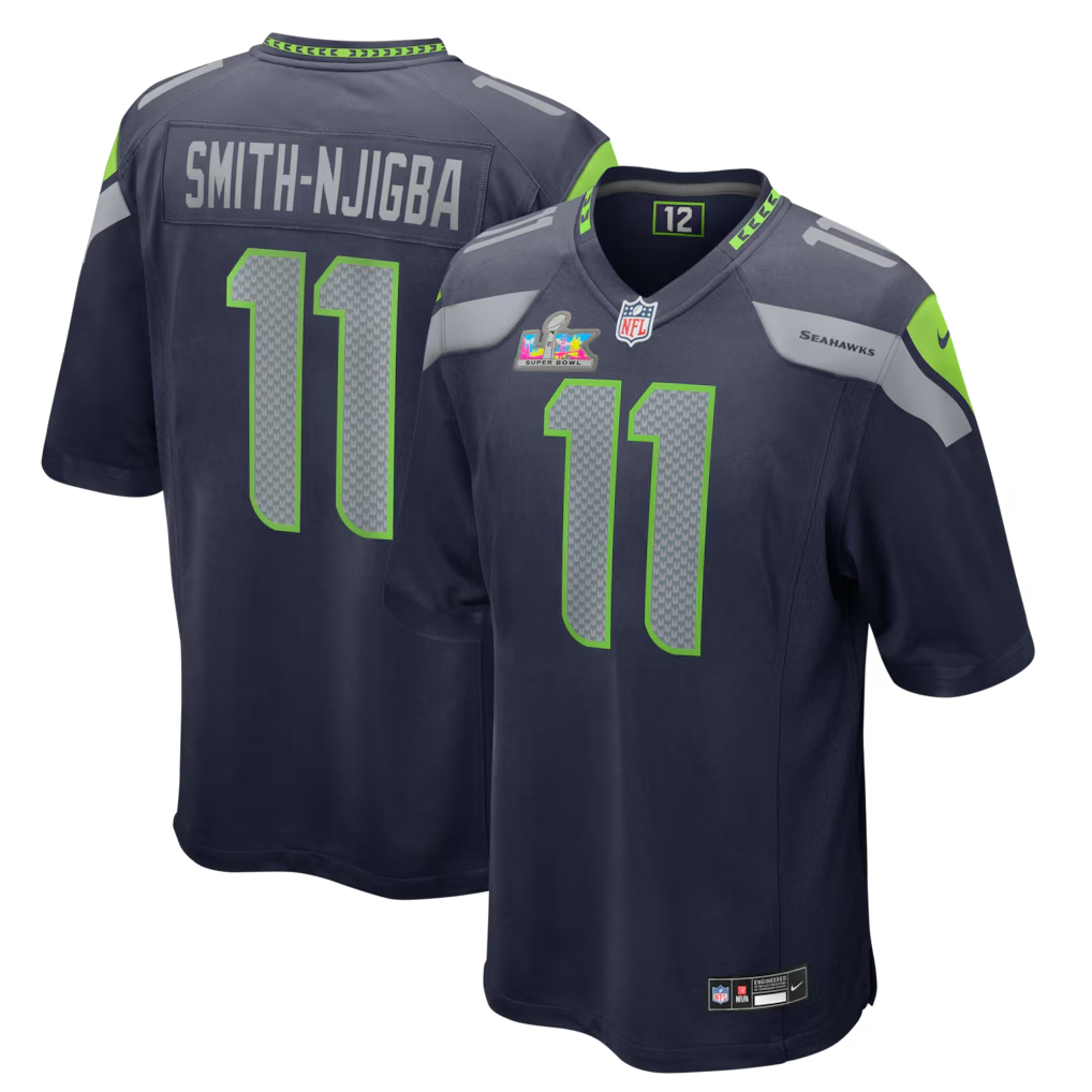 Men's Seattle Seahawks Jaxon Smith-Njigba College Navy Super Bowl LX Patch Game Jersey football jersey product view 1