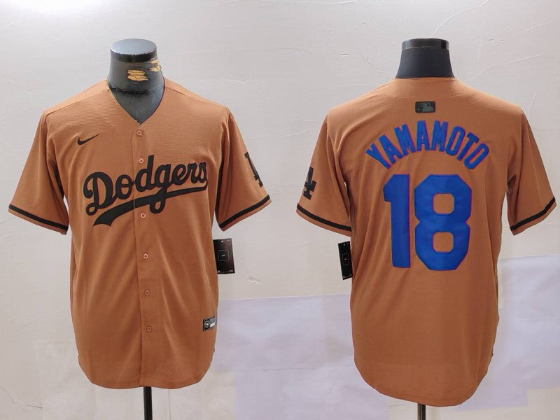 Men's Los Angeles Dodgers Yoshinobu Yamamoto Brown Game Player Jersey baseball jersey product view 1