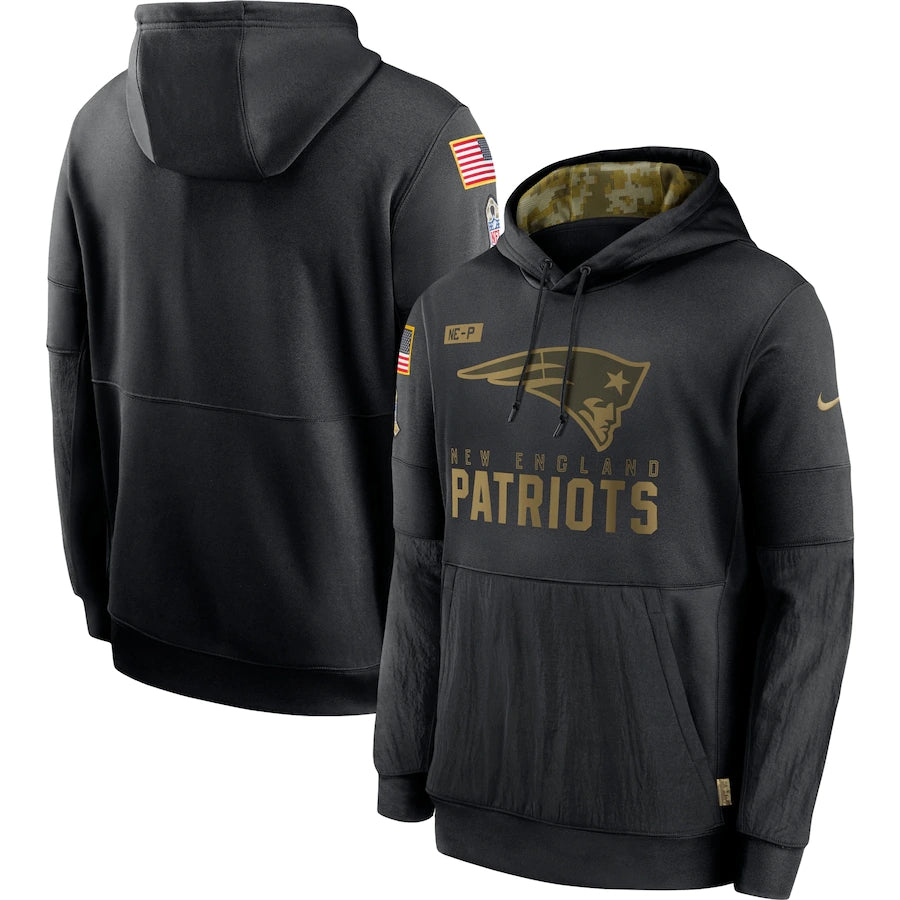 Men's New England Patriots 2020 Salute to Service Hoodie Black football jersey product view 1