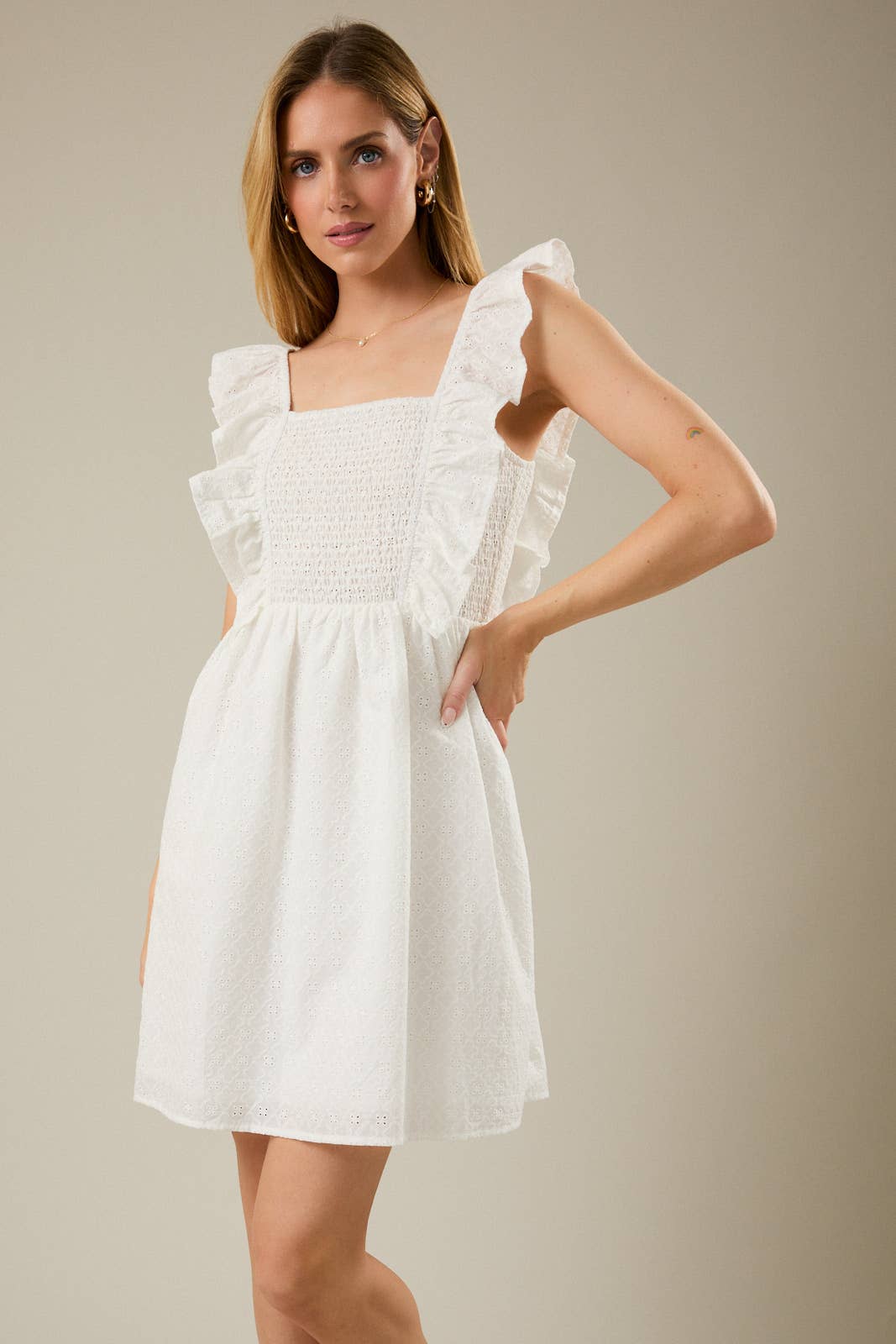 Ruffle Shoulder Smocked Top Fit & Flare Mini Dress Unisex T-shirt, Sweatshirt, Hoodie, Long Sleeve Tee - T-Shirt, Sweatshirt, Hoodie