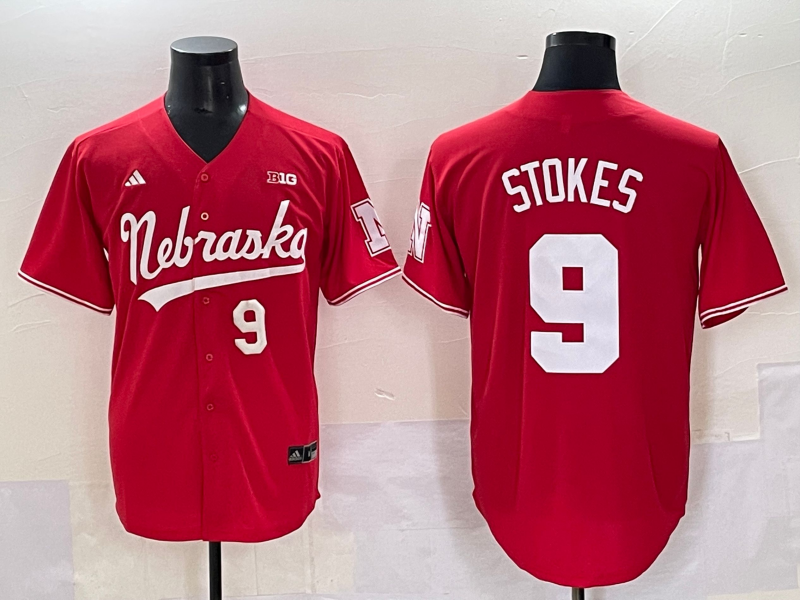 Men's Nebraska Huskers Rhett Stokes #9 Red Replica Player Jersey sports jersey product view 1