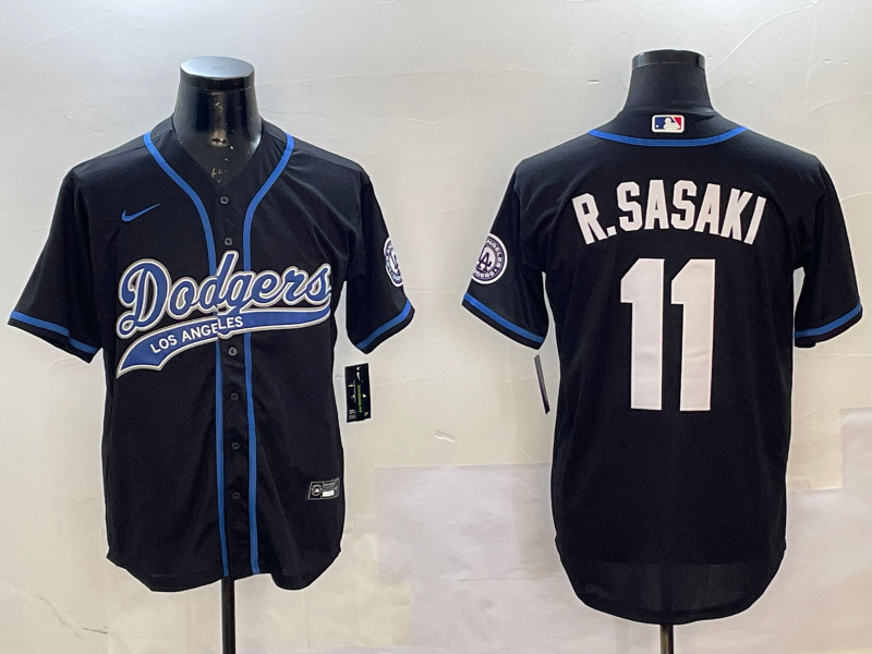 Men's Los Angeles Dodgers Roki Sasaki #11 Black Team Player Jersey baseball jersey product view 1