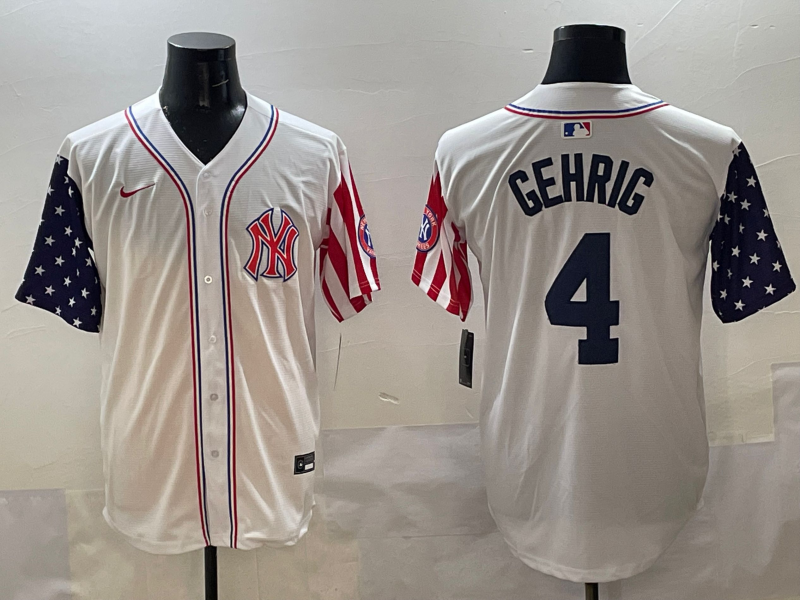 Men's New York Yankees Lou Gehrig White Team Player Game Jersey baseball jersey product view 1
