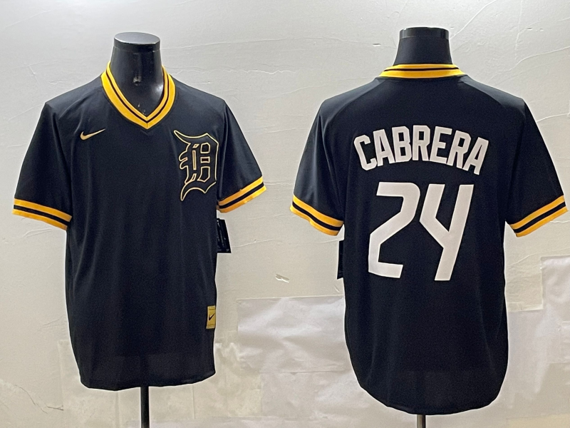 Men's Detroit Tigers Miguel Cabrera #24 Black Replica Player Jersey baseball jersey product view 1
