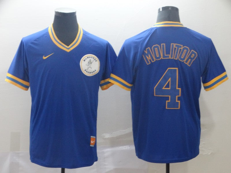 Men's Milwaukee Brewers Paul Molitor #4 Blue Player Jersey baseball jersey product view 1