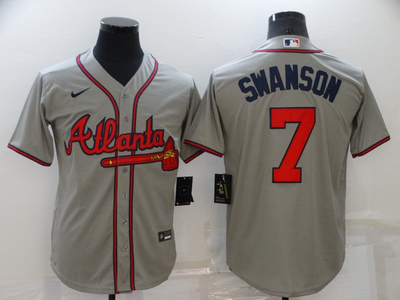 Men's Atlanta Braves Dansby Swanson Gray Replica Player Jersey baseball jersey product view 1