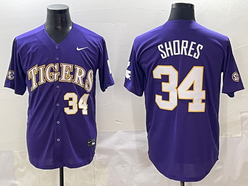 Men's LSU Tigers Chase Shores Purple Replica Player Jersey sports jersey product view 1