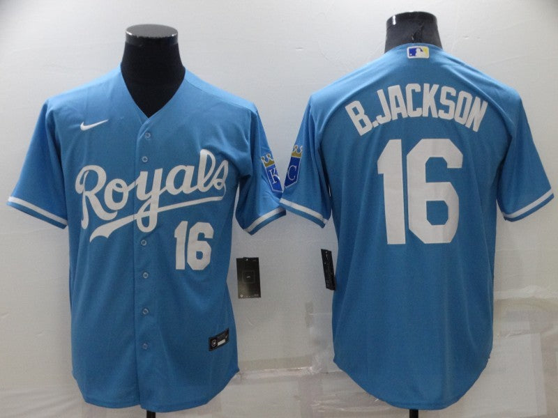 Men's Kansas City Royals #16 Bo Jackson Blue Replica Baseball Jersey baseball jersey product view 1
