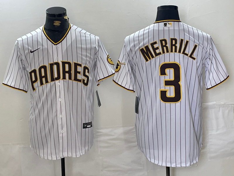 Men's San Diego Padres Jackson Merrill White Home Replica Player Jersey baseball jersey product view 1