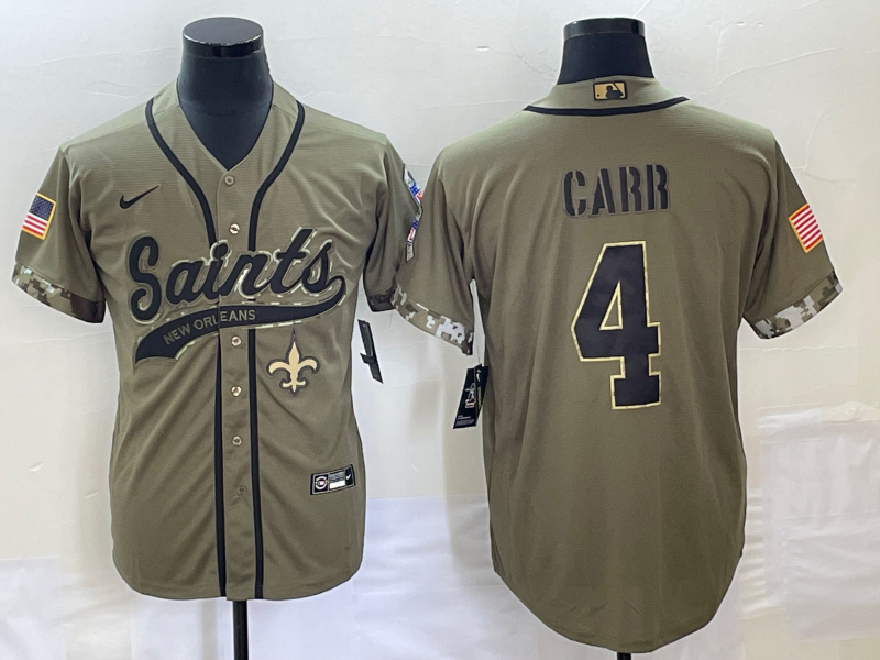 Men's New Orleans Saints Derek Carr #4 Olive 2022 Salute To Service Retired Player Limited Jersey1 Joint Edition football jersey product view 1
