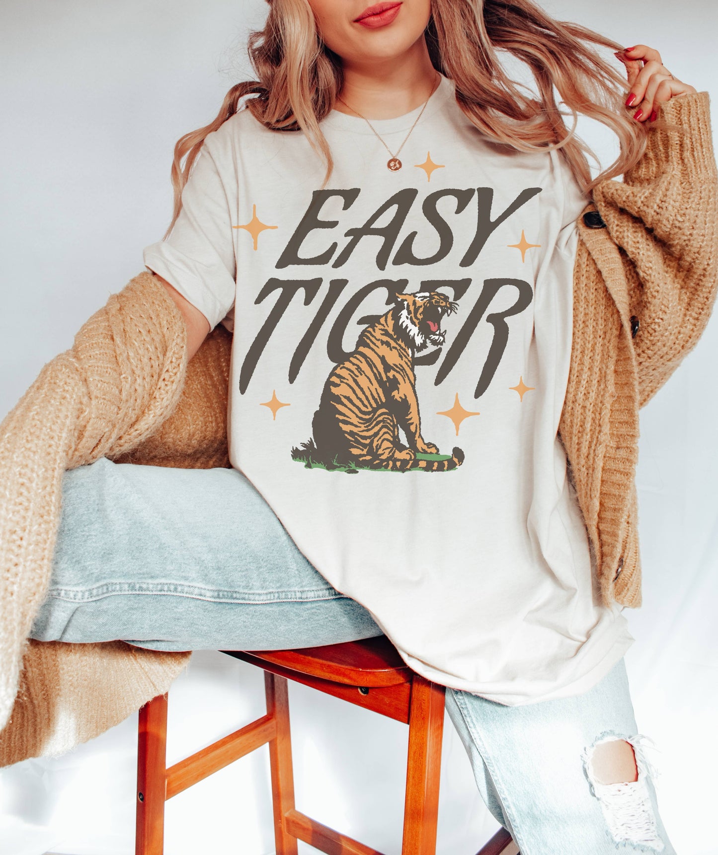 Retro Easy Tiger Tee | Boho Graphic T-Shirt Unisex T-shirt, Sweatshirt, Hoodie, Long Sleeve Tee - T-Shirt, Sweatshirt, Hoodie