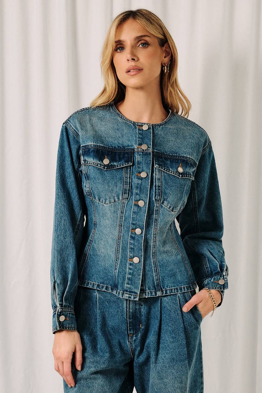 Round Neck Wrist Length Sleeve Fit & Flare Denim Top Unisex T-shirt, Sweatshirt, Hoodie, Long Sleeve Tee - T-Shirt, Sweatshirt, Hoodie