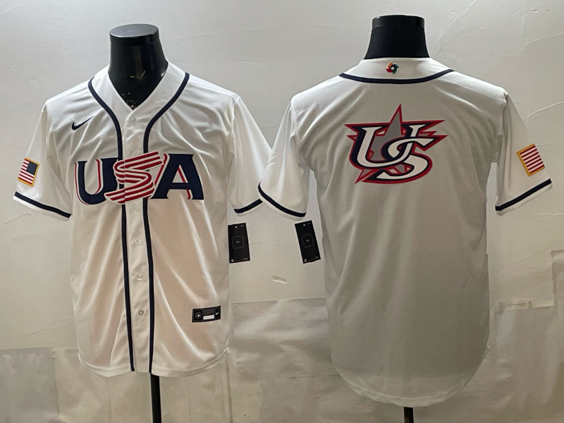 Men's USA Baseball White 2026 World Baseball Classic Game Jersey baseball jersey product view 1
