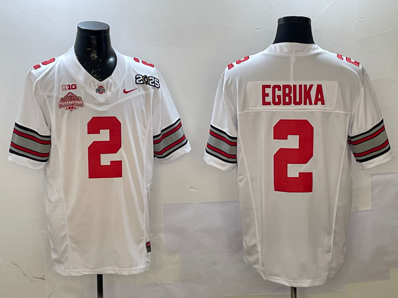 Men's Ohio State Buckeyes Emeka Egbuka White 2025 CFP Final National Champions Patch F.U.S.E. Jersey sports jersey product view 1