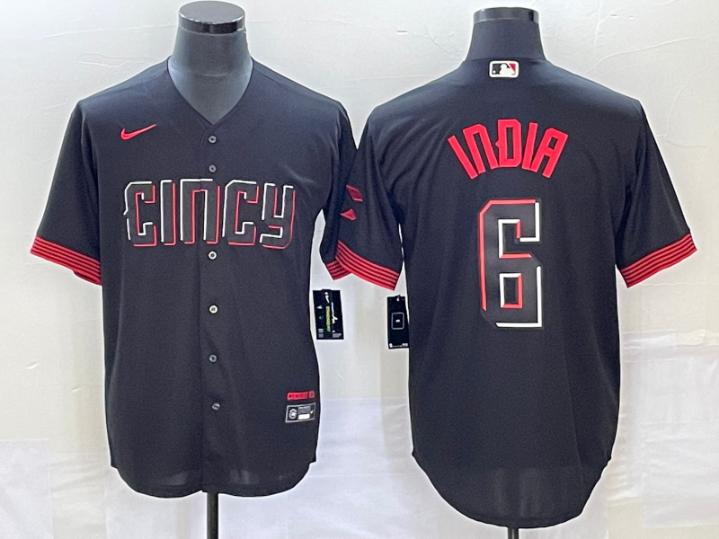 Men's Cincinnati Reds Jonathan India Black 2023 City Connect Replica Player Jersey baseball jersey product view 1