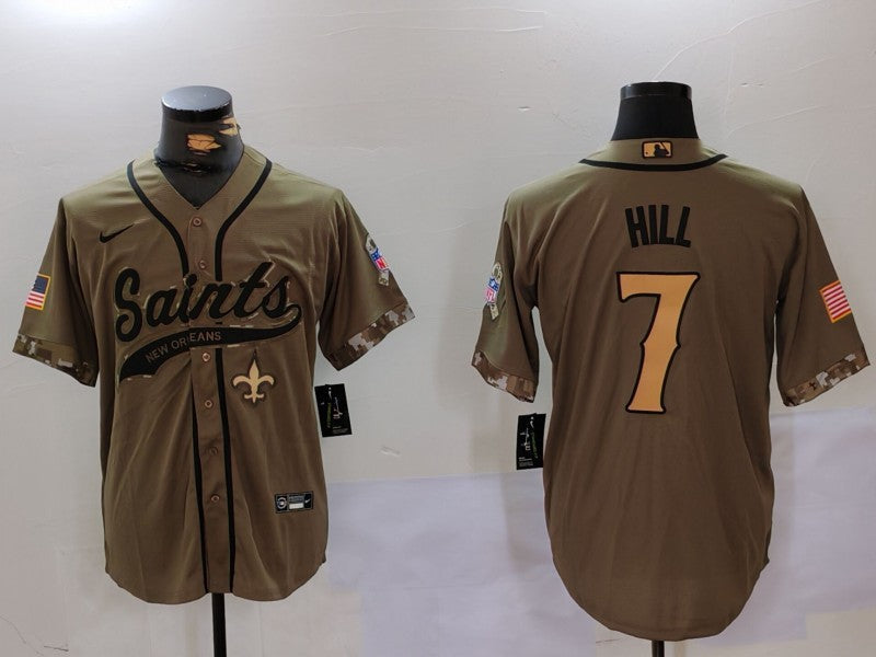 Men's New Orleans Saints Taysom Hill #7 Olive 2022 Salute To Service Jersey1 football jersey product view 1
