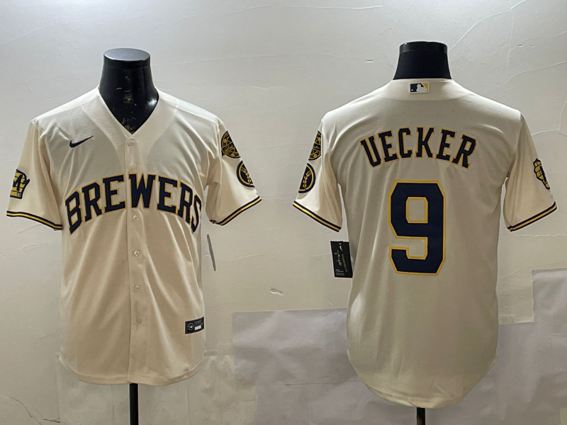 Men's Milwaukee Brewers Bob Uecker Cream Home Limited Player Jersey baseball jersey product view 1