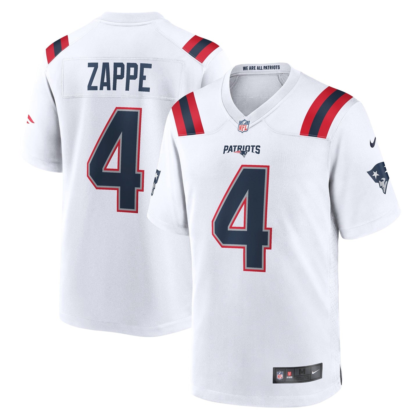 Bailey Zappe New England Patriots Game Jersey - White football jersey product view 1