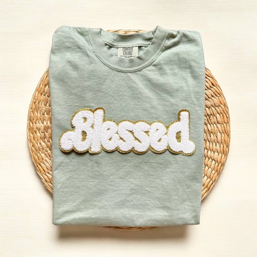 Comfort Colors Chenille Patch Blessed Shirt, Blessed Tee Unisex T-shirt, Sweatshirt, Hoodie, Long Sleeve Tee - T-Shirt, Sweatshirt, Hoodie