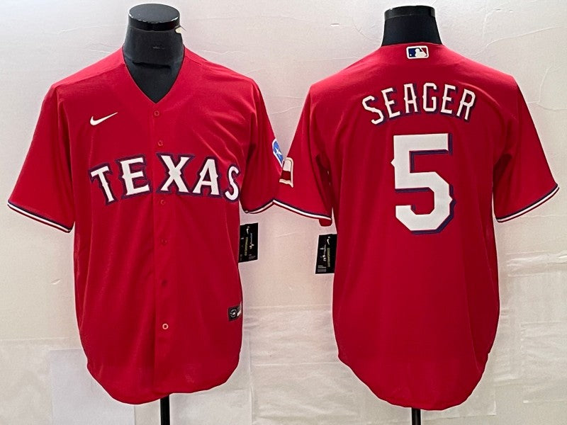 Men's Texas Rangers Corey Seager #5 Red Replica Player Jersey1 baseball jersey product view 1