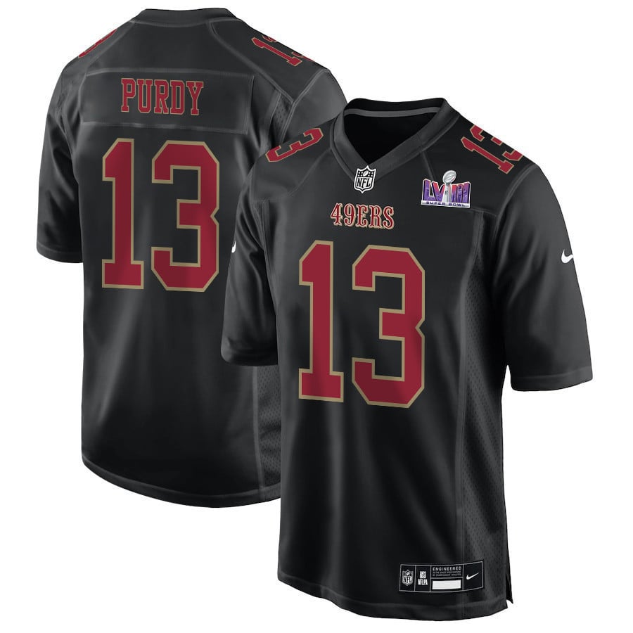 Brock Purdy 13 San Francisco 49ers Super Bowl LVIII Patch Fashion Game Men Jersey - Carbon Black football jersey product view 1