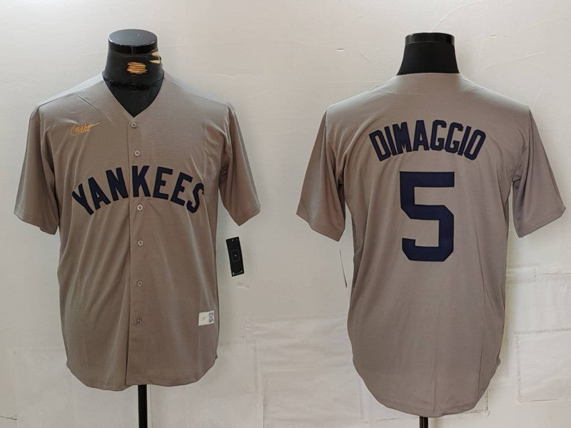 Men's New York Yankees Joe Dimaggio #5 Gray Road Cooperstown Collection Player Jersey baseball jersey product view 1
