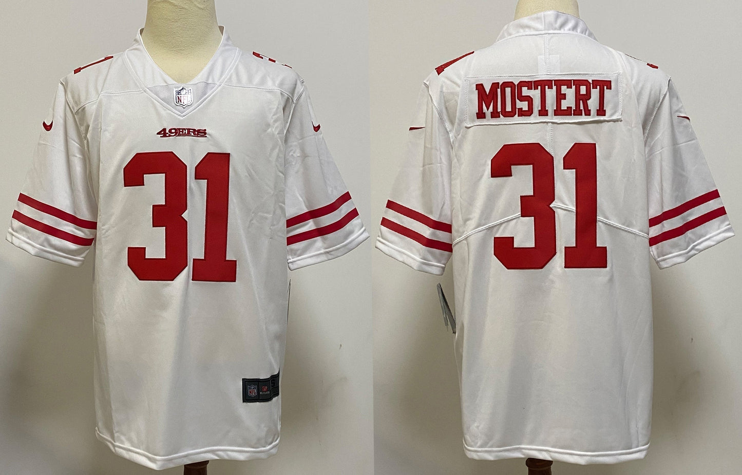 Men's San Francisco 49ers Raheem Mostert White Game Player Jersey football jersey product view 1
