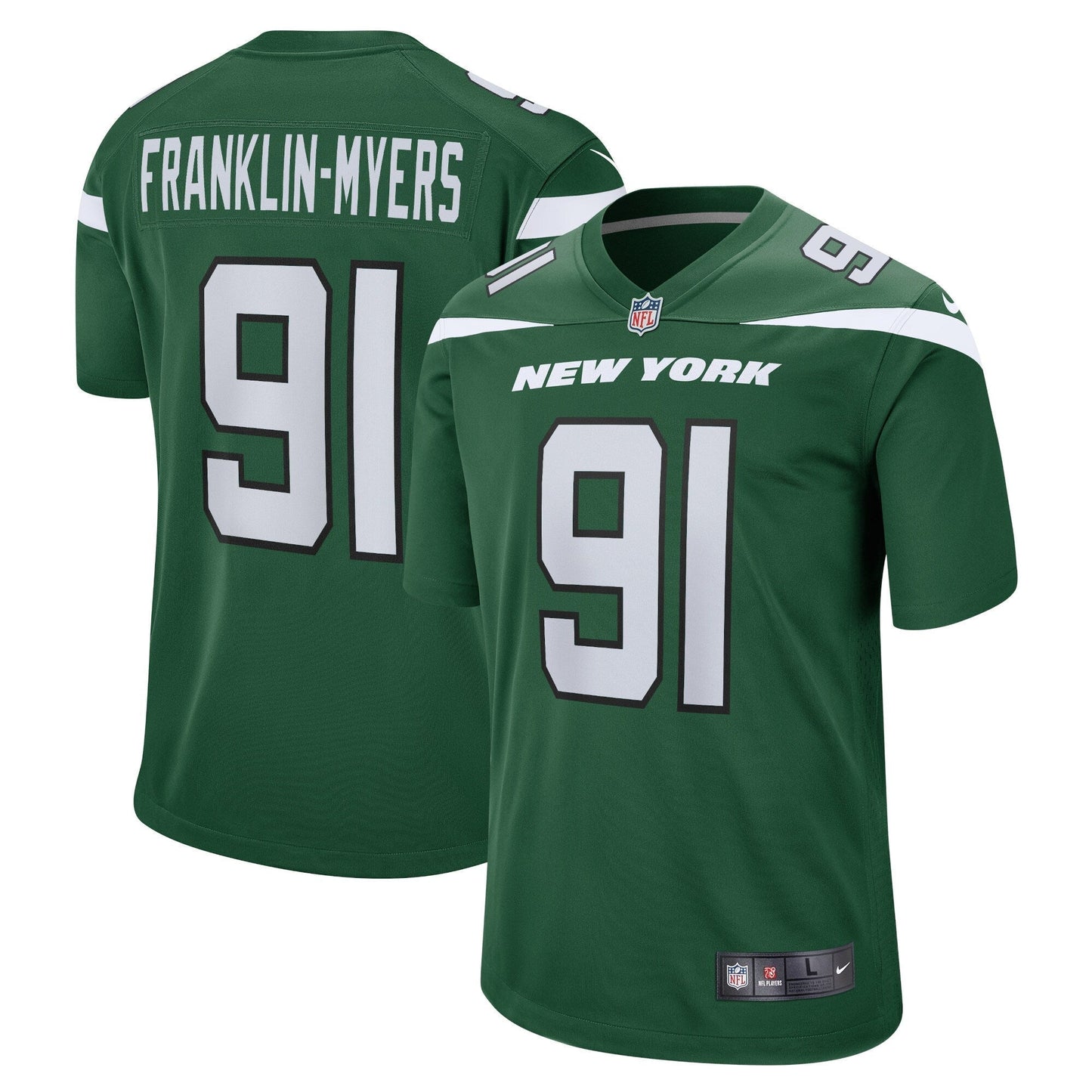 John Franklin-Myers New York Jets Game Jersey - Gotham Green football jersey product view 1
