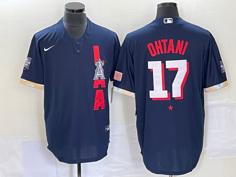 Men's Los Angeles Angels Shohei Ohtani ALL STAR Navy Baseball Jersey baseball jersey product view 1
