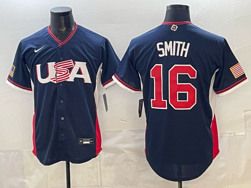 Men's USA Baseball Will Smith #16 Navy 2026 World Baseball Classic Stadium Jersey baseball jersey product view 1