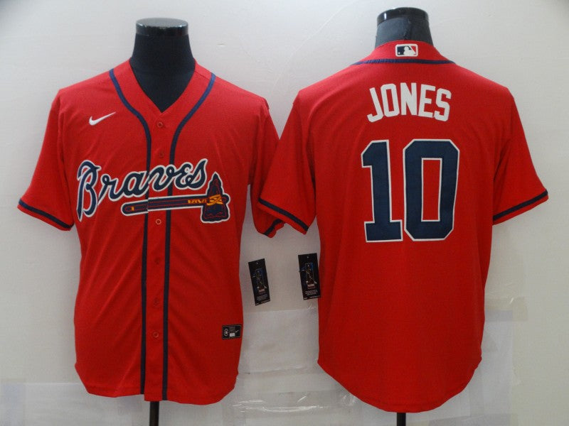 Men's Atlanta Braves Chipper Jones #10 Red Replica Player Jersey baseball jersey product view 1