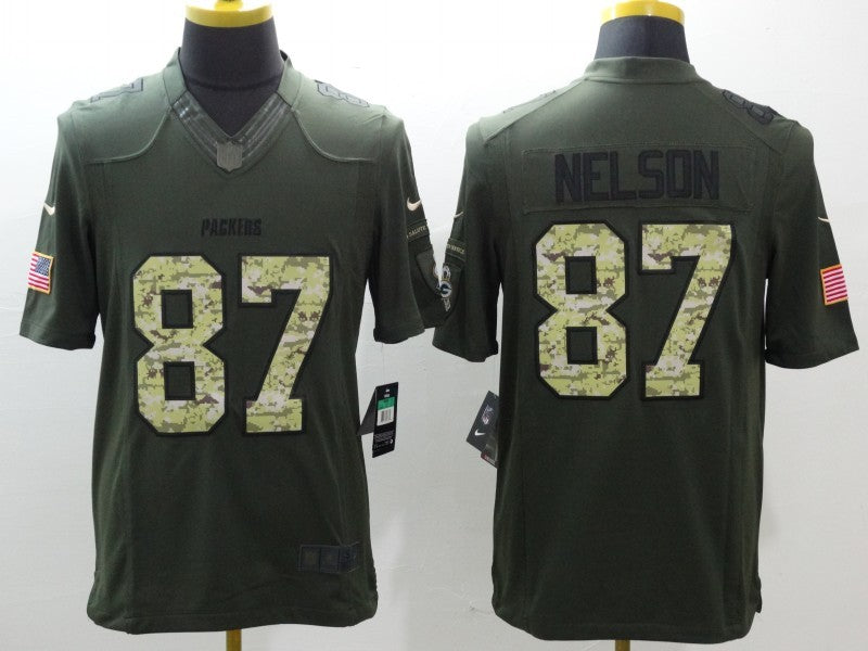 Men's Green Bay Packers Jordy Nelson #87 Army Green Game Jersey1 football jersey product view 1